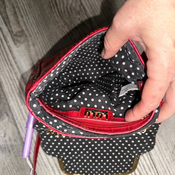 Lulu Guinness red leather croc embossed crossbody chain purse - Picture 8 of 11